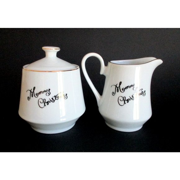 Vintage Merry Brite Merry Christmas Sugar Bowl Creamer Set Replacement Serveware - Picture 2 of 5
